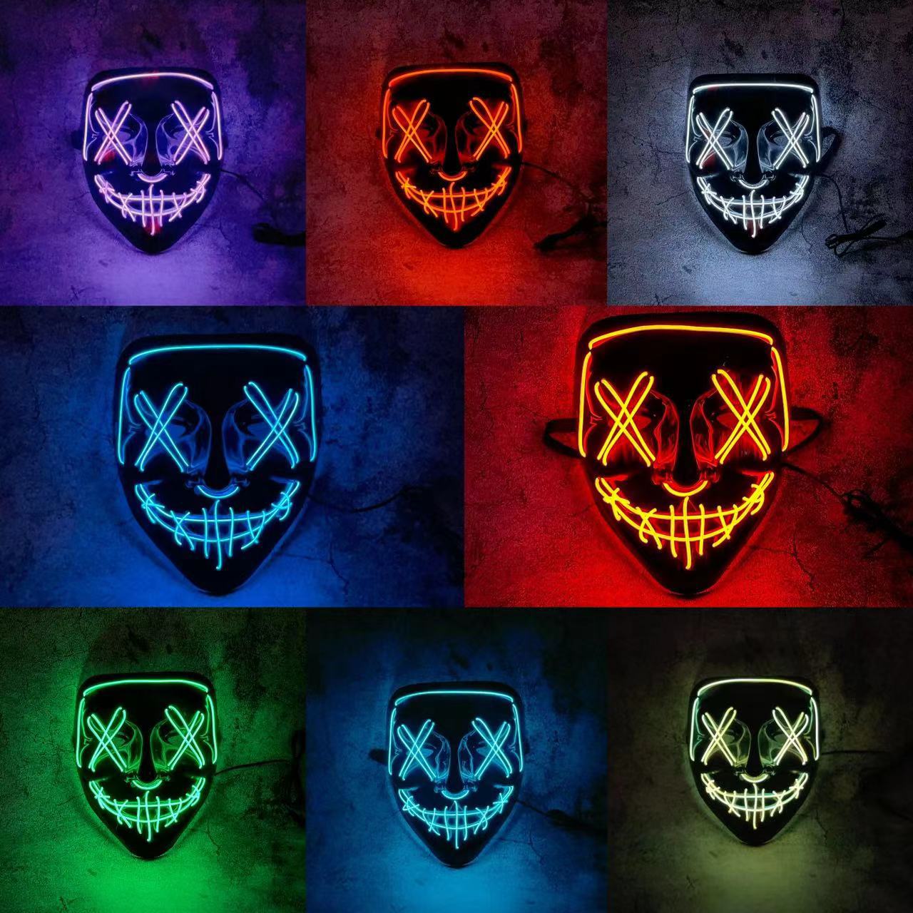 Led Purge Mask Halloween - Máscara Neon LED Sem Fio com